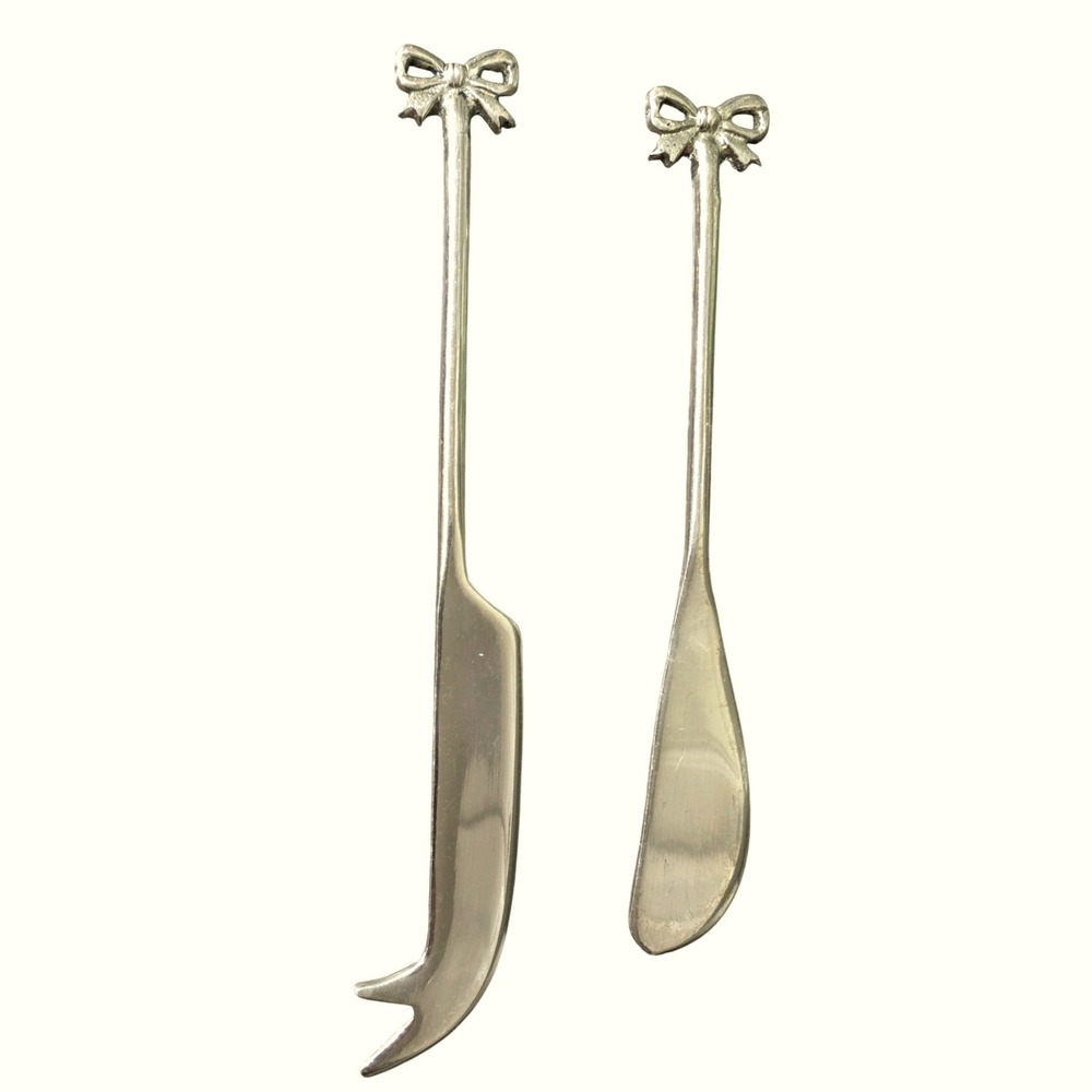 Silvergild Tone retro Bow Handle Cheese Knife Spreader Set‎ Serving Utensils